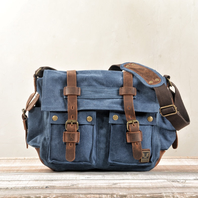 Sac de voyage besace en toile et cuir vintagee