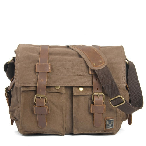 Sac de voyage besace en toile et cuir vintage