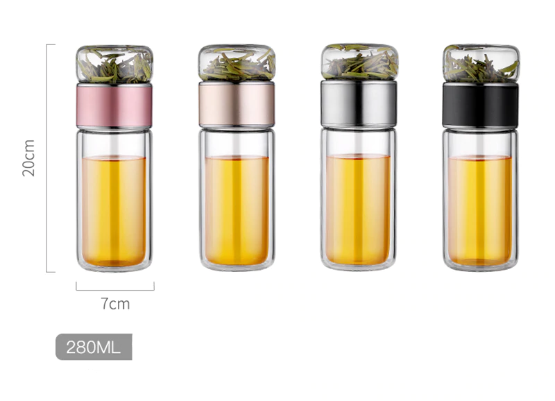 Bouteille à Thé En Verre Avec Infuseur – Double Paroi, 420 Ml – Pour Voyage, Bureau – Infusion Facile