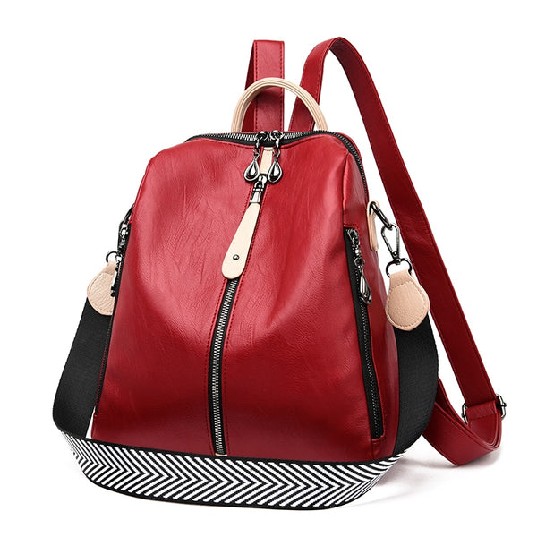 Sac à dos en cuir noir pour femme rouge